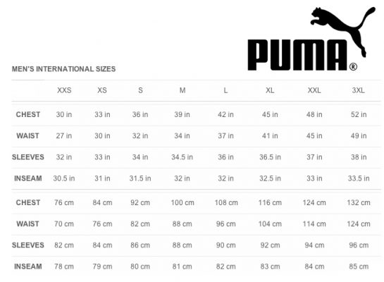 puma clothing size chart australia