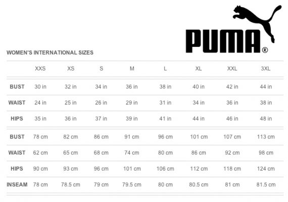 puma clothing size guide