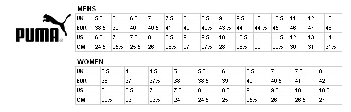 puma football size chart